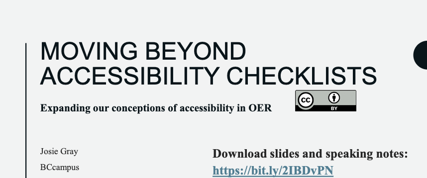 BCcampus presentation: ‘Moving beyond accessibility checklists’