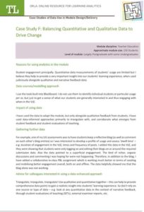 Case Study F: Balancing Quantitative and Qualitative Data to Drive Change