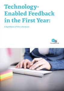 Cover of Technology-Enabled Feedback in the First Year: A Synthesis of the Literature, showing the Y1Feedback logo and hands typing on a keyboard.